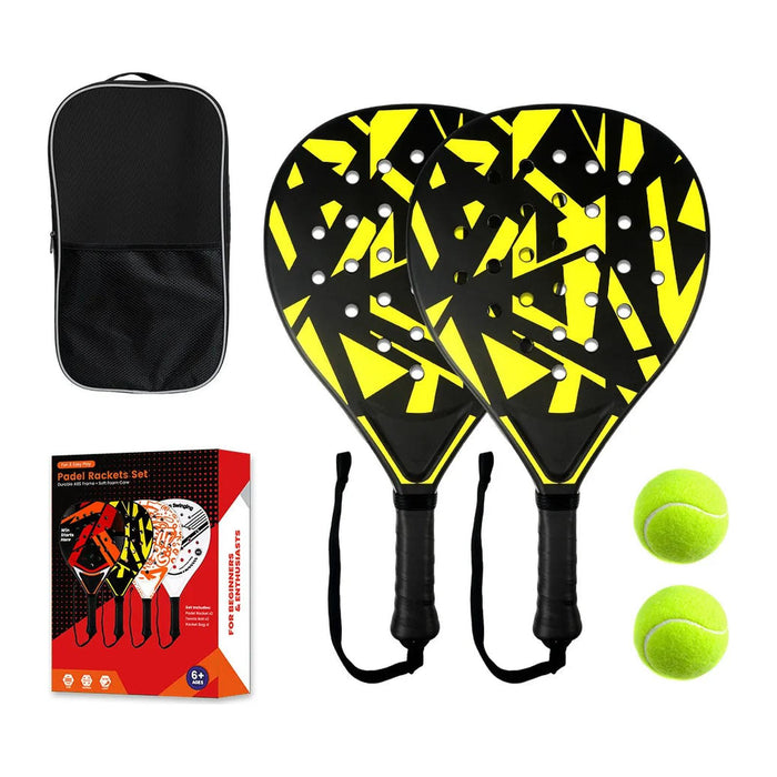 Beachtennis-Set in Gelb-Schwarz mit Transporttasche, Verpackung und zwei Bällen