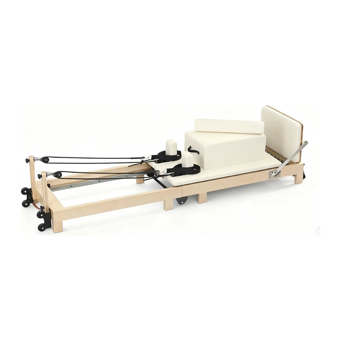 Klappbarer Pilates-Reformer mit Holzrahmen und gepolsterter Liegefläche