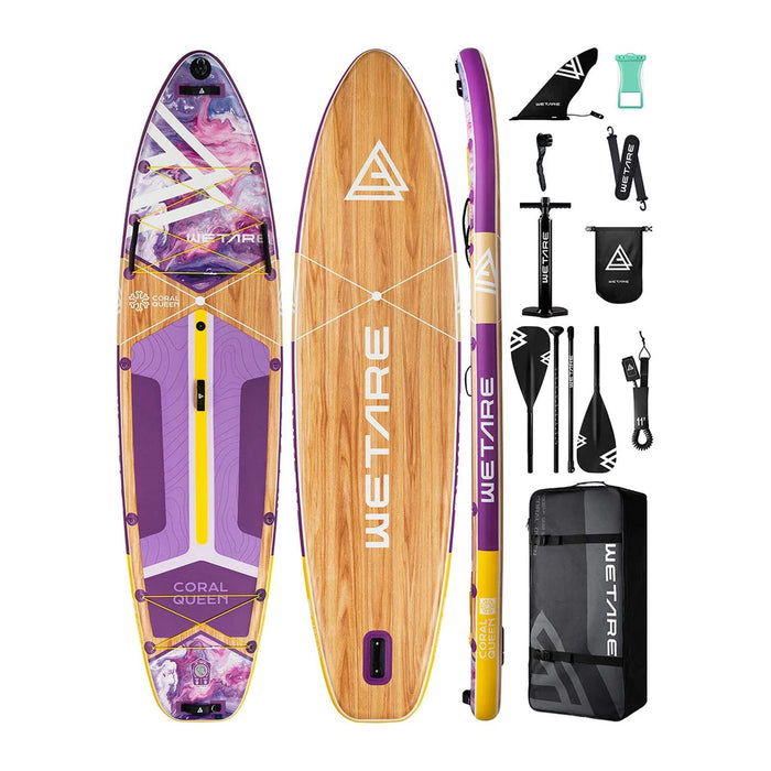 Aufblasbares SUP-Board in Lila mit Paddel, Pumpe, Leash und Rucksack