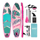 Aufblasbares SUP-Board in Rosa mit Blattmuster und komplettem Zubehör