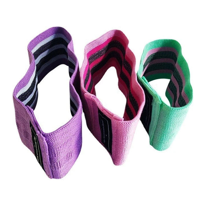 Drei Stoffbänder für Beine und Gesäß in Lila, Pink und Mint